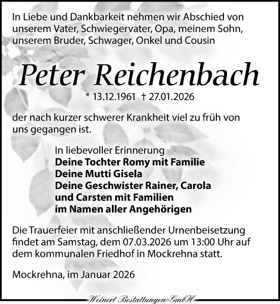 Traueranzeige von Peter Reichenbach von Torgauer Zeitung