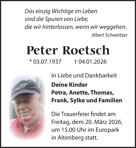 Traueranzeige von Peter Roetsch von Sächsische Zeitung