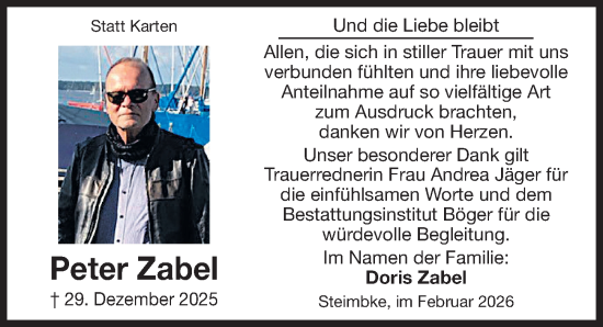 Traueranzeige von Peter Zabel von Die Harke