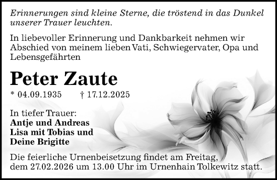 Traueranzeige von Peter Zaute von Sächsische Zeitung