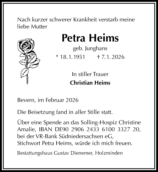 Traueranzeige von Petra Heims von Täglicher Anzeiger Holzminden