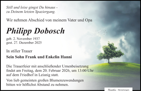 Traueranzeige von Philipp Dobosch von Sächsische Zeitung