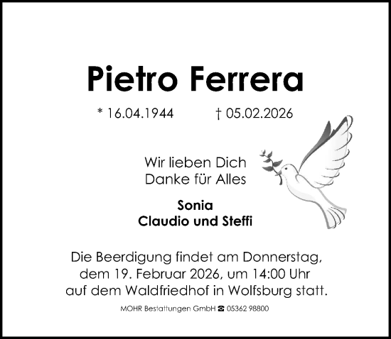 Traueranzeige von Pietro Ferrera von Aller Zeitung