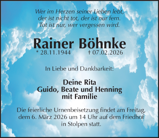 Traueranzeige von Rainer Böhnke von Sächsische Zeitung