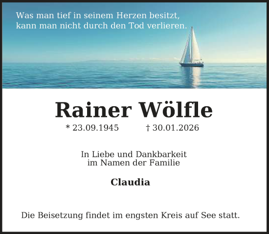 Traueranzeige von Rainer Wölfle von Hannoversche Allgemeine Zeitung/Neue Presse