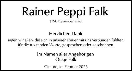 Traueranzeige von Rainer Peppi Falk von Aller Zeitung
