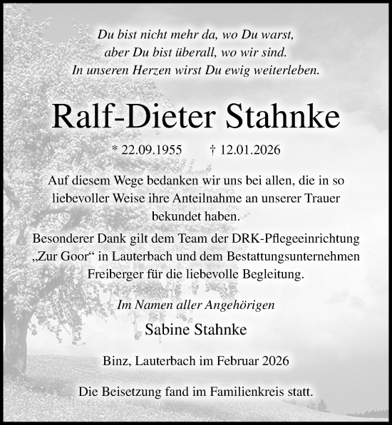 Traueranzeige von Ralf-Dieter Stahnke von Ostsee-Zeitung GmbH