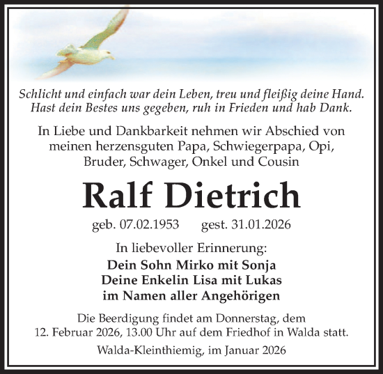 Traueranzeige von Ralf Dietrich von Sächsische Zeitung