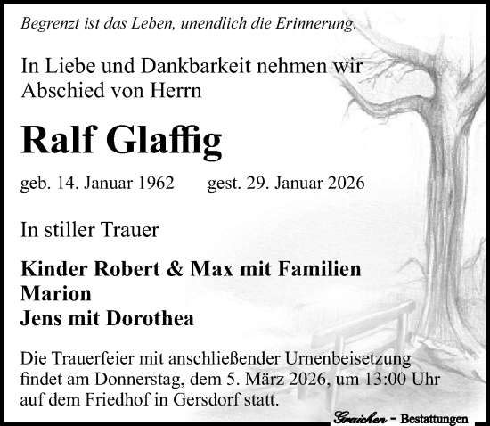 Traueranzeige von Ralf Glaffig von Sächsische Zeitung