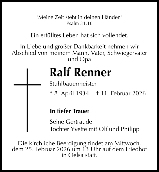 Traueranzeige von Ralf Renner von Sächsische Zeitung