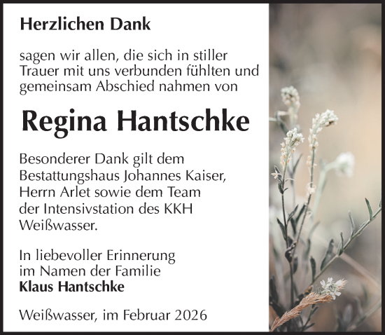 Traueranzeige von Regina Hantschke von Sächsische Zeitung