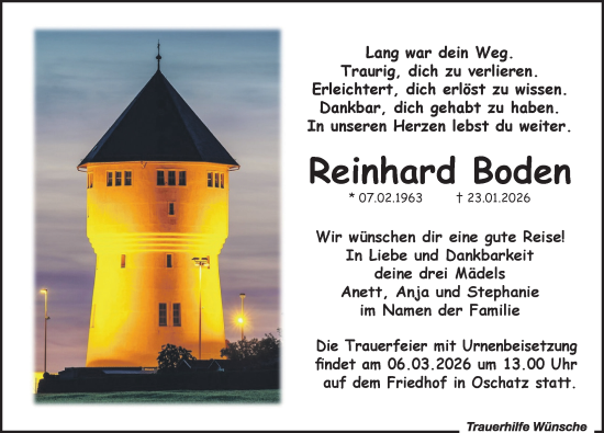 Traueranzeige von Reinhard Boden von Leipziger Volkszeitung