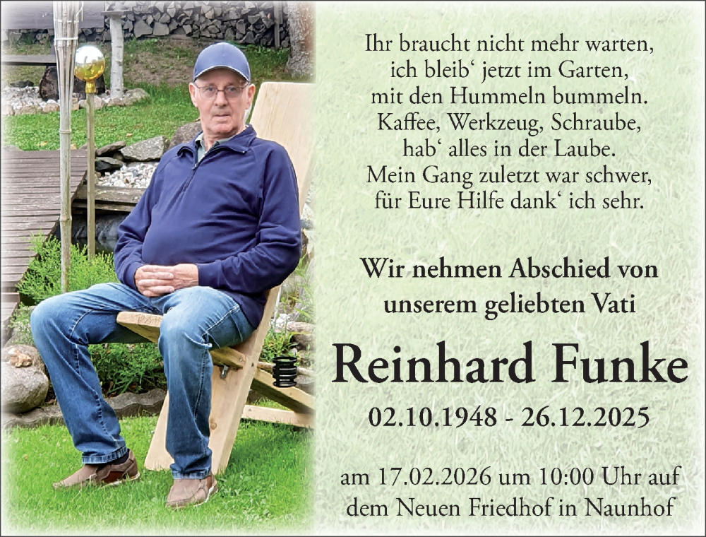  Traueranzeige für Reinhard Funke vom 07.02.2026 aus Leipziger Volkszeitung