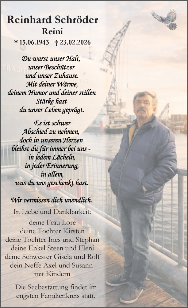  Traueranzeige für Reinhard Schröder vom 28.02.2026 aus Ostsee-Zeitung GmbH