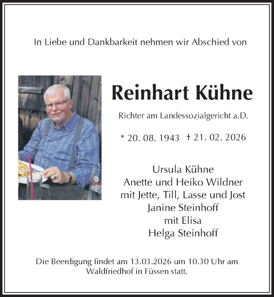 Traueranzeige von Reinhart Kühne von Hannoversche Allgemeine Zeitung/Neue Presse