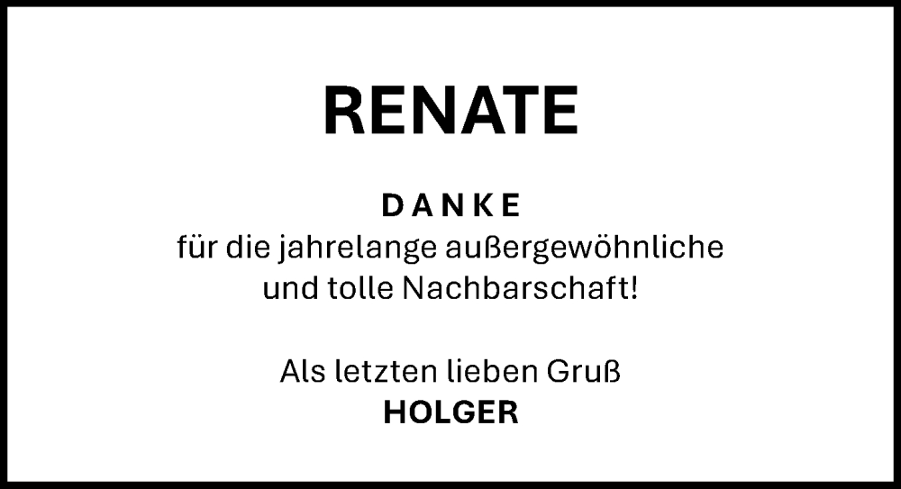  Traueranzeige für Renate  vom 15.02.2026 aus Lübecker Nachrichten