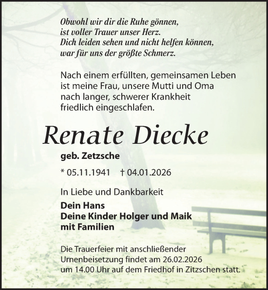 Traueranzeige von Renate Diecke von Leipziger Volkszeitung