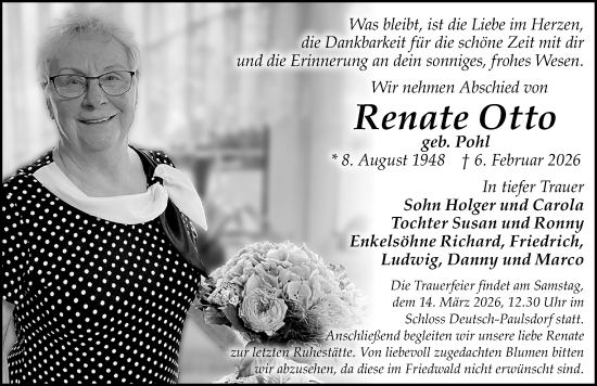 Traueranzeige von Renate Otto von Sächsische Zeitung
