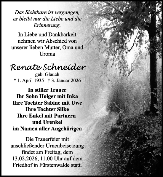Traueranzeige von Renate Schneider von Sächsische Zeitung