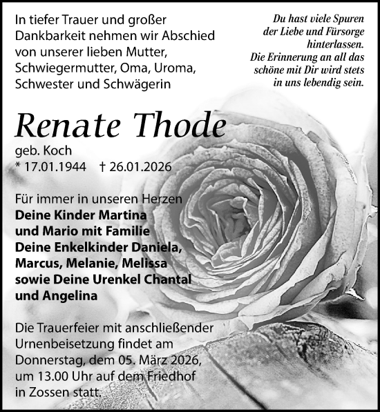 Traueranzeige von Renate Thode von Märkischen Allgemeine Zeitung