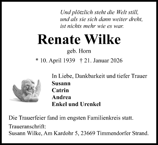 Traueranzeige von Renate Wilke von Kieler Nachrichten