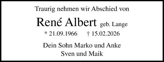 Traueranzeige von René Albert von Ostsee-Zeitung GmbH