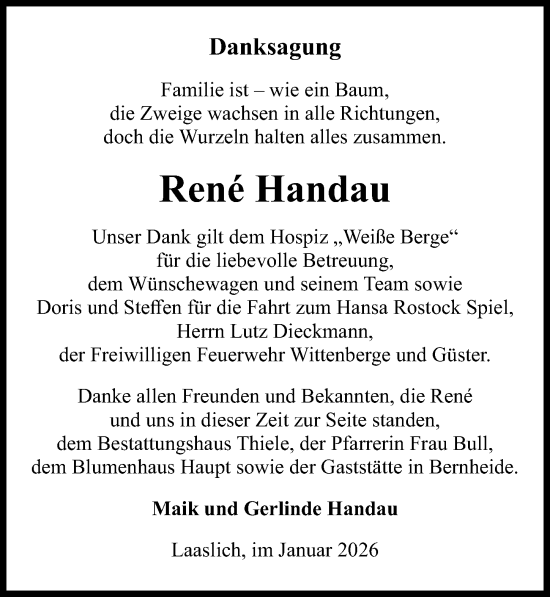 Traueranzeige von René Handau von Wochenspiegel
