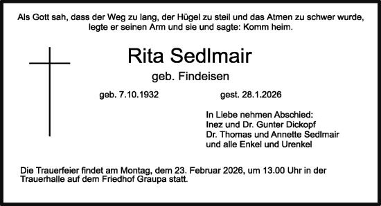 Traueranzeige von Rita Sedlmair von Sächsische Zeitung