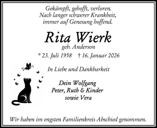 Traueranzeige von Rita Wierk von Kieler Nachrichten