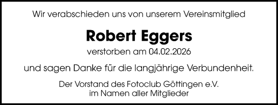 Traueranzeige von Robert Eggers von Göttinger Tageblatt