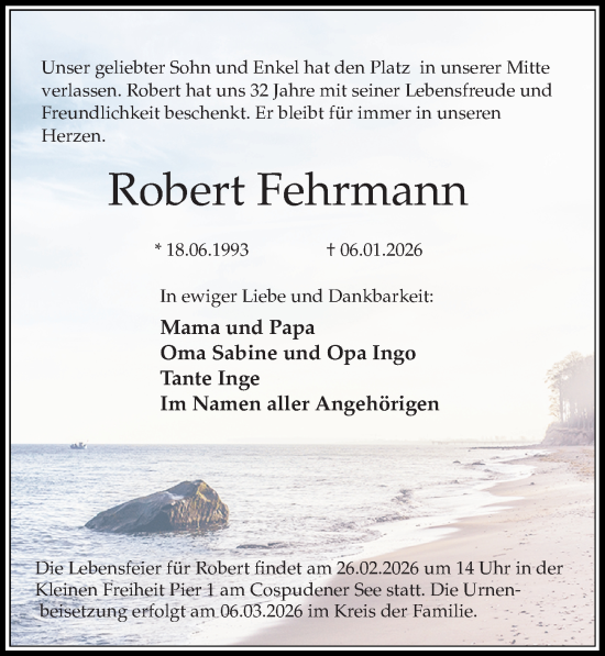 Traueranzeige von Robert Fehrmann von Leipziger Volkszeitung