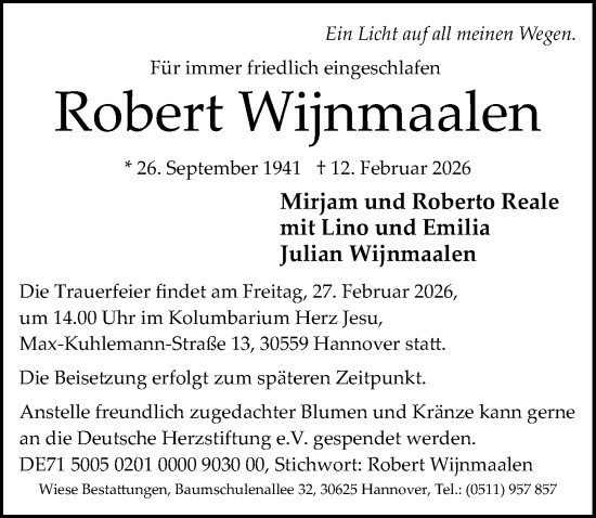 Traueranzeige von Robert Wijnmaalen von Hannoversche Allgemeine Zeitung/Neue Presse