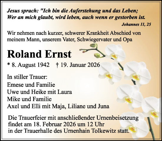 Traueranzeige von Roland Ernst von Sächsische Zeitung
