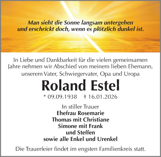 Traueranzeige von Roland Estel von Sächsische Zeitung
