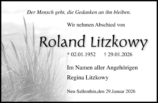 Traueranzeige von Roland Litzkowy von Ostsee-Zeitung GmbH