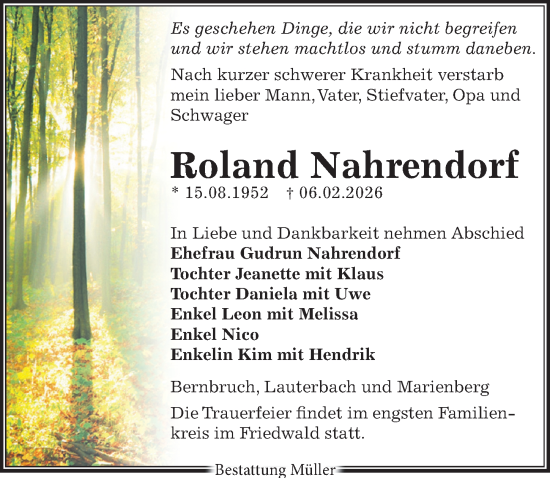Traueranzeige von Roland Nahrendorf von Leipziger Volkszeitung
