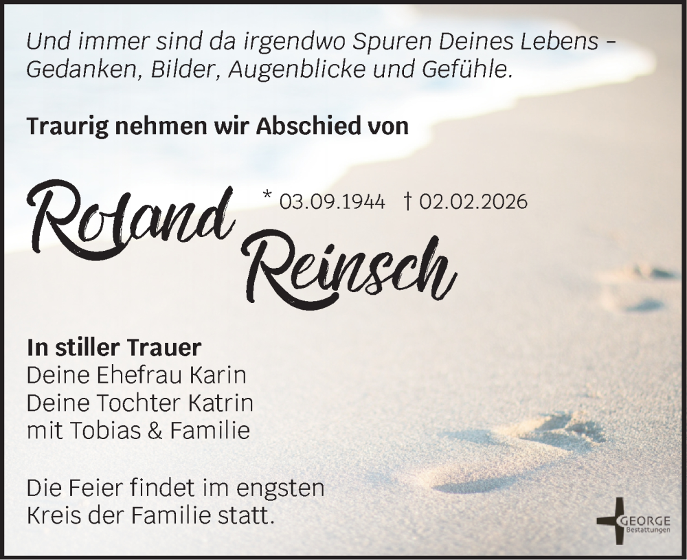  Traueranzeige für Roland Reinsch vom 21.02.2026 aus Leipziger Volkszeitung