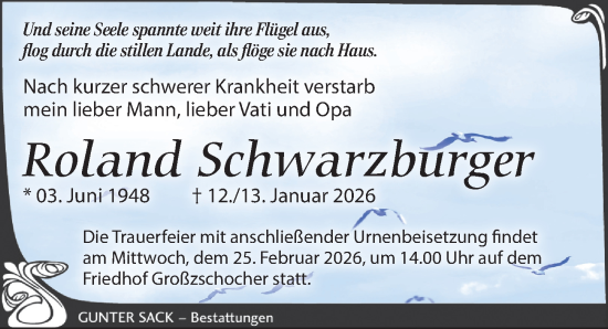 Traueranzeige von Roland Schwarzburger von Leipziger Volkszeitung