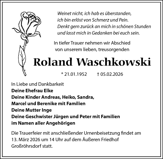 Traueranzeige von Roland Waschkowski von Sächsische Zeitung
