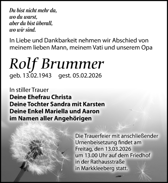Traueranzeige von Rolf Brummer von Leipziger Volkszeitung