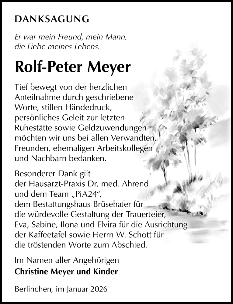  Traueranzeige für Rolf-Peter Meyer vom 07.02.2026 aus Wochenspiegel