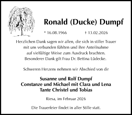 Traueranzeige von Ronald Dumpf von Sächsische Zeitung