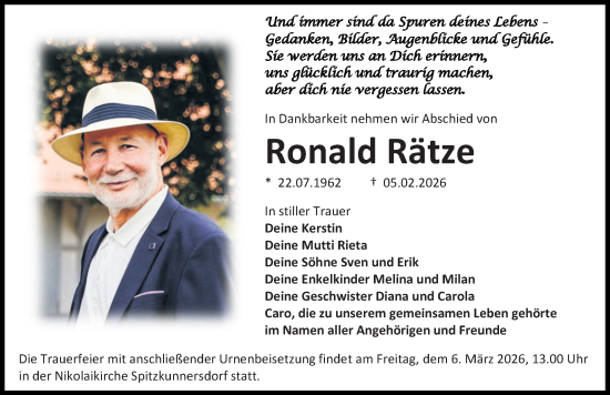Traueranzeige von Ronald Rätze von Sächsische Zeitung