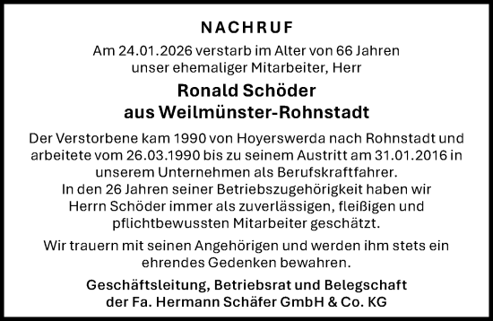 Traueranzeige von Ronald Schöder von Sächsische Zeitung
