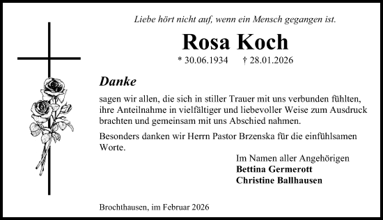 Traueranzeige von Rosa Koch von Eichsfelder Tageblatt