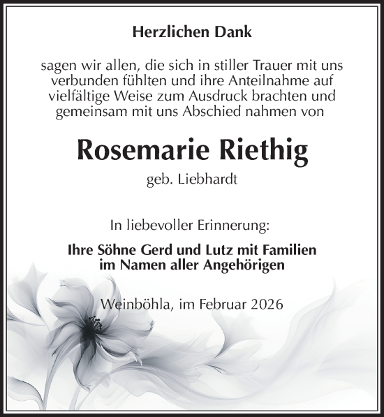 Traueranzeige von Rosemarie Riethig von Sächsische Zeitung