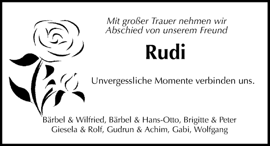 Traueranzeige von Rudi  von Peiner Allgemeine Zeitung