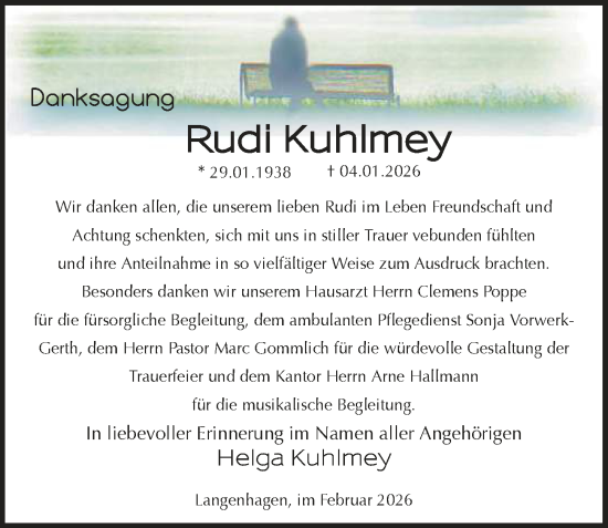 Traueranzeige von Rudi Kuhlmey von Hannoversche Allgemeine Zeitung/Neue Presse