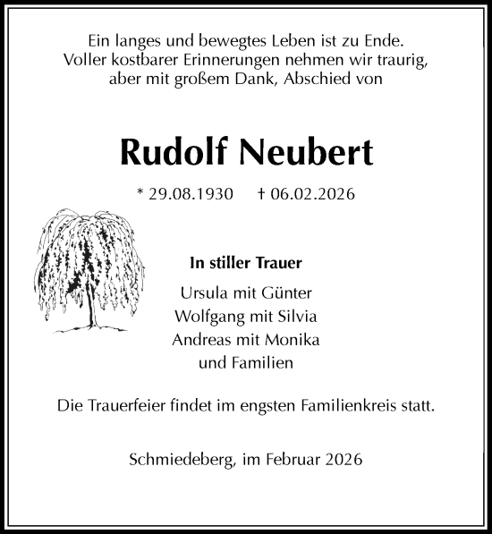 Traueranzeige von Rudolf Neubert von Sächsische Zeitung