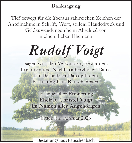 Traueranzeige von Rudolf Voigt von Sächsische Zeitung